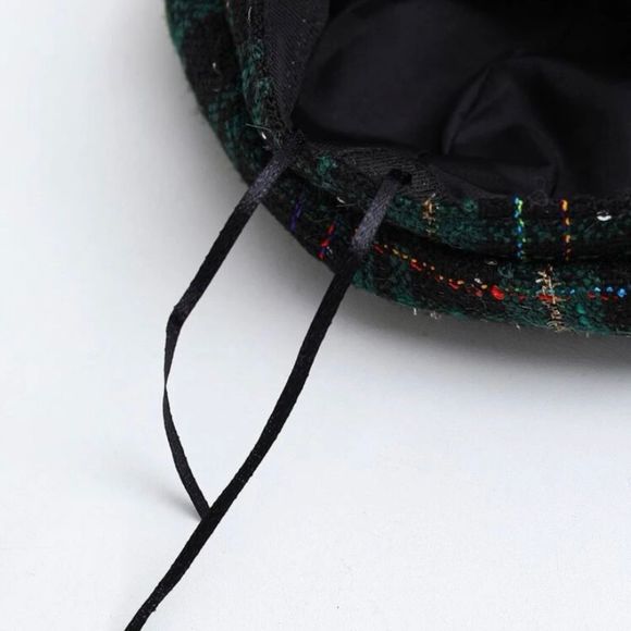 Green Plaid pattern sequins decor baker boy hat - Picture 6 of 6